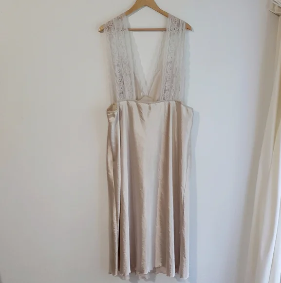 Satin and Lace Slip Nightgown Chemise 5XL Nude Beige - Picture 3 of 12